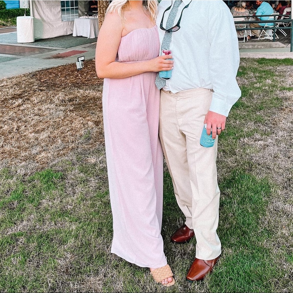 Elegant Attitude Dusty Lavender Strapless Wide-Leg Jumpsuit
